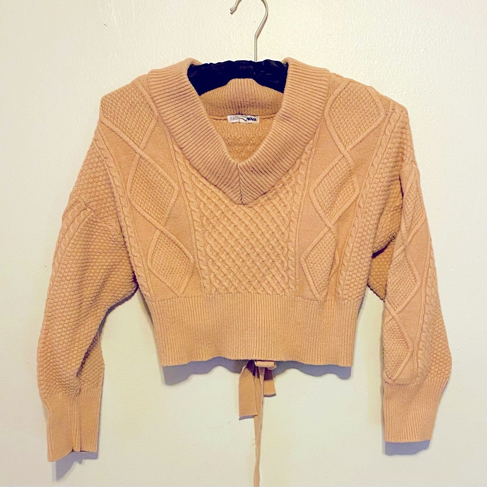 Brown Tan warm sweater with cut out back